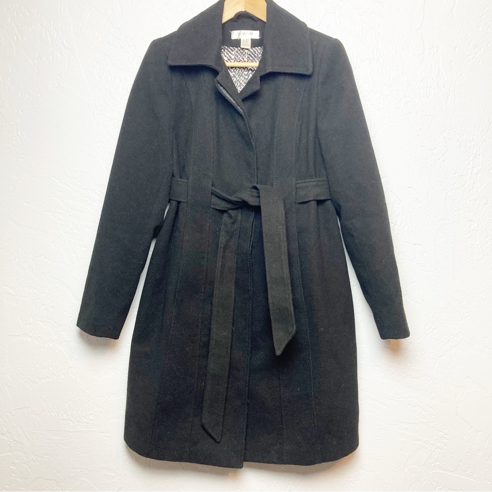 Motherhood Maternity Warm Knee Length Coat Button Up Waist Tie winter